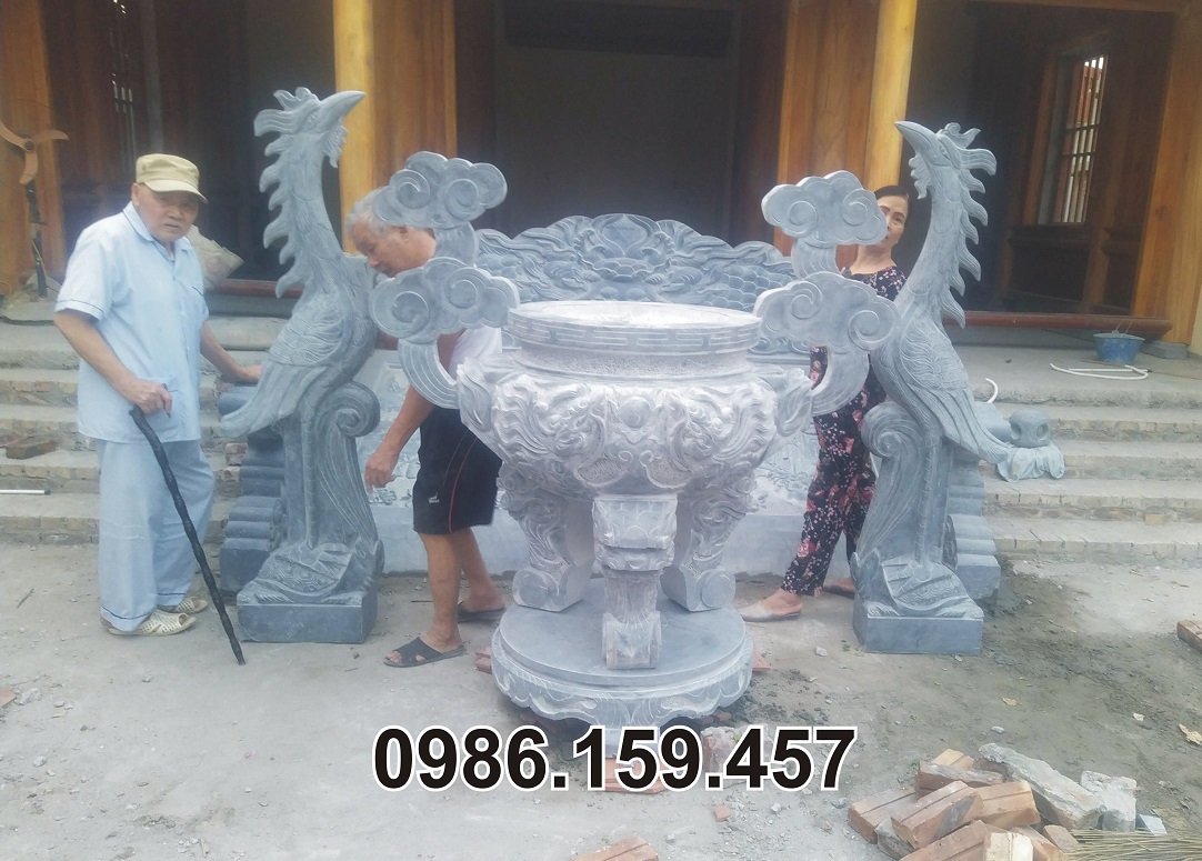 Bán lư hương đá ngoài trời, đục thủ công mỹ nghệ đẹp.