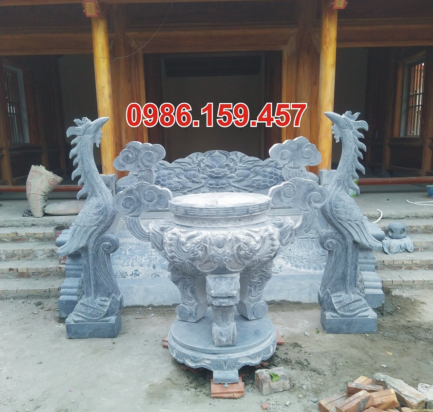 Bán lư hương đá ngoài trời, đục thủ công mỹ nghệ đẹp.