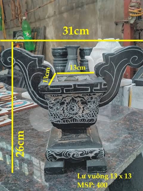 Lư hương đá để mộ vuông 13x13