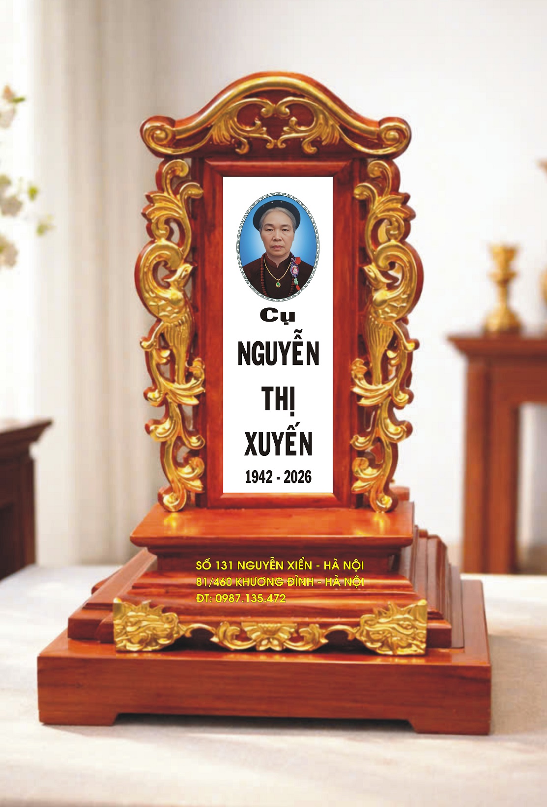 Bài vị bằng gỗ hương cao cấp